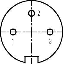 Connecteur électrique en coupe transversale. Montre trois contacts, numérotés 1, 2 et 3, disposés en cercle.