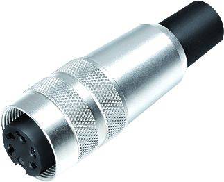 Connecteur argenté à 5 broches avec embout noir, couramment utilisé pour les connexions audio dans les équipements professionnels et semi-professionnels.