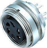 Un connecteur rond métallique à broches multiples, adapté aux connexions électroniques ou mécaniques.