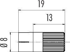Dessin technique d'un composant cylindrique avec les dimensions suivantes : longueur 19 mm, section striée 13 mm, diamètre 8 mm.