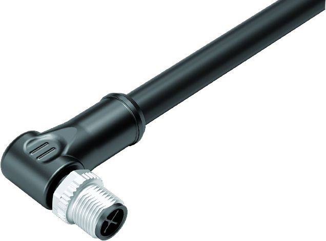 Connecteur de câble noir à embout droit fileté, adapté aux applications techniques.