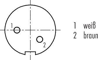 Dessin technique d'une prise : Forme ronde avec deux points de contact. Étiquettes : '1 blanc' et '2 marron' sur le côté droit.