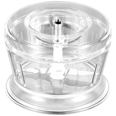 Récipient en plastique transparent avec une ouverture au centre, probablement un élément d'un appareil de cuisine ou d'un mixeur.