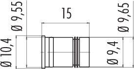 Dessin technique d'un composant cylindrique. Dimensions : longueur 15 mm, diamètre variant de 9,4 mm à 10,4 mm.