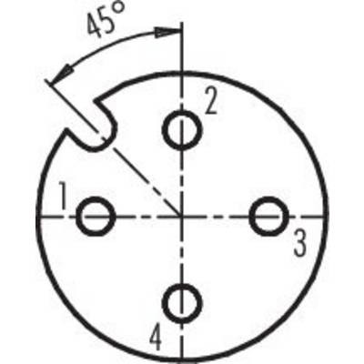 Dessin technique d'un cercle avec quatre trous de perçage numérotés de 1 à 4. Une flèche indique un angle de 45 degrés.