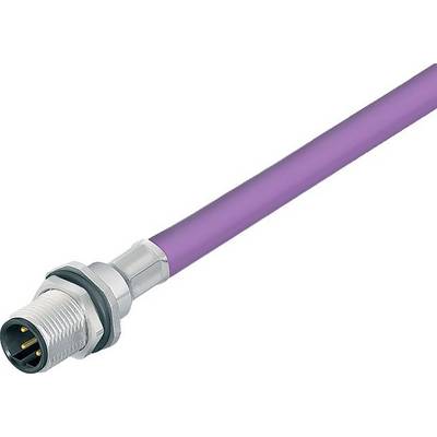 Un connecteur de câble violet, gainé, avec connexion métallique, adapté aux applications industrielles ou électroniques.