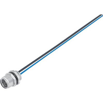 Connecteur rond à 4 pôles avec deux fils connectés, un noir et un bleu.
