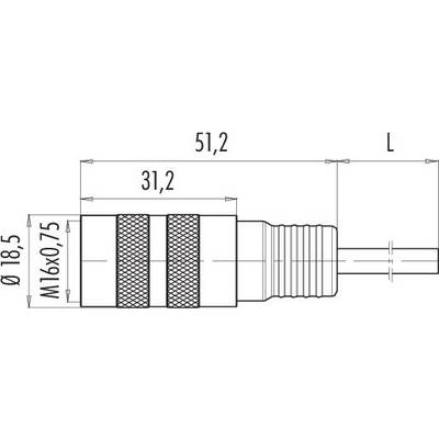 Dessin technique d'une fiche avec dimensions. Le diamètre est de 18,5 mm, la longueur totale de 51,2 mm, filetage M16x0,75.