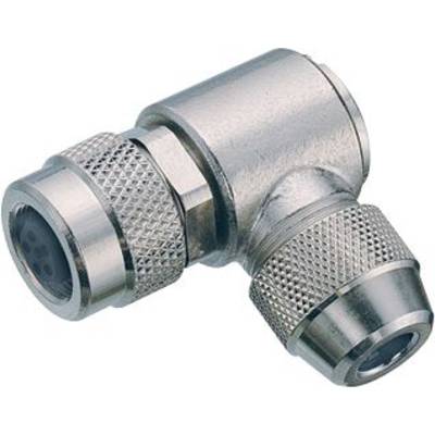 Connecteur d'angle métallique avec surfaces striées pour une meilleure prise en main. Utilisé pour des connexions électriques ou hydrauliques.