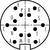 La figure montre un connecteur circulaire avec l'identification des broches, des lettres marquées sur chaque broche. Schéma de connecteur typique.