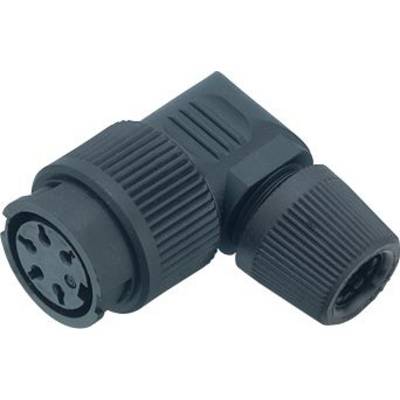Un connecteur coudé noir à 6 broches avec une poignée striée, adapté aux connexions électroniques.