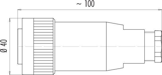 Dessin technique d'un composant cylindrique de diamètre 40 mm et de longueur d'environ 100 mm, montrant un profil détaillé et les dimensions.