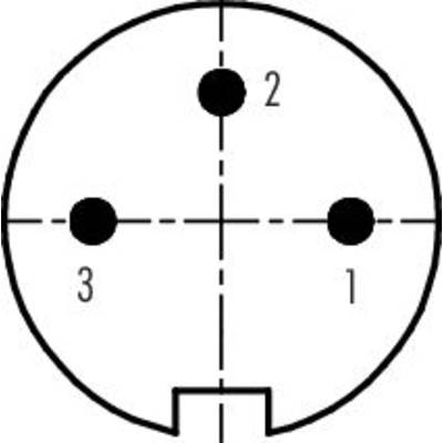 Diagramme d'un connecteur tripolaire avec des bornes numérotées : 1, 2 et 3, disposées selon un motif circulaire.