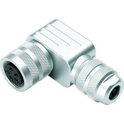Un connecteur d'angle à 90 degrés en argent avec des embouts striés. Adapté aux applications industrielles ou électrotechniques.