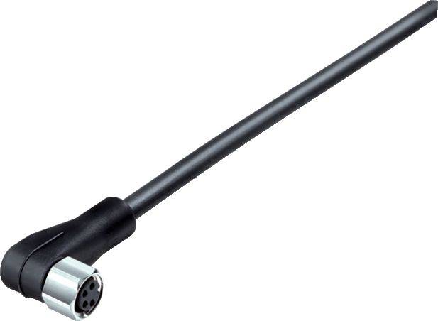 Câble noir avec une connexion à angle droit à son extrémité, adapté pour les connexions audio ou vidéo.