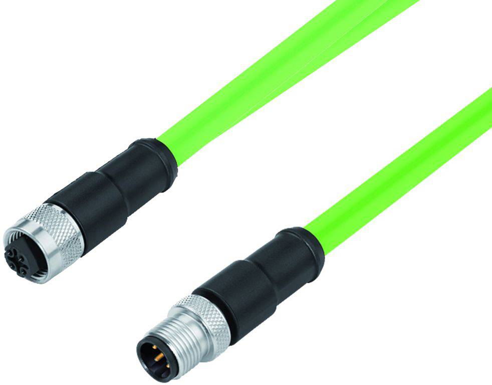Câble électrique vert avec deux connecteurs mâles aux extrémités, adapté aux applications industrielles.