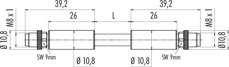 Dessin technique d'un composant avec dimensions. Longueur 'L', Largeur '39,2', Diamètre 'Ø 10,8'. Largeur de clé 'SW 9mm'.