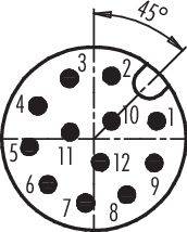 Un cercle avec douze points numérotés, répartis de manière régulière. Un angle de 45 degrés est marqué du point 10 jusqu'au bord.
