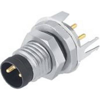 Une fiche ronde en métal avec deux broches dorées et un isolant noir, adaptée aux connexions électroniques.