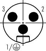 Schéma symbolique d'une prise de courant à trois contacts avec le symbole de mise à la terre en bas, étiqueté avec les numéros 1, 2 et 3.