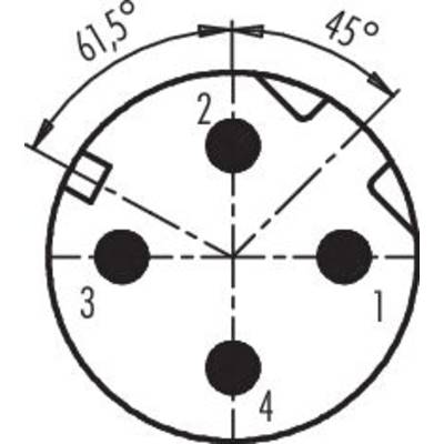 Diagramme d'une fiche à cinq broches. Les angles de 61,5 degrés et 45 degrés sont indiqués. Les broches sont numérotées de 1 à 4.