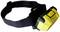 Lampe frontale LED jaune avec bandeau élastique noir, adaptée aux activités de plein air dans l'obscurité.