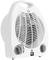 Un radiateur électrique blanc avec deux boutons rotatifs et une poignée en haut. La grille d'aération à l'avant permet de voir l'intérieur de l'appareil.