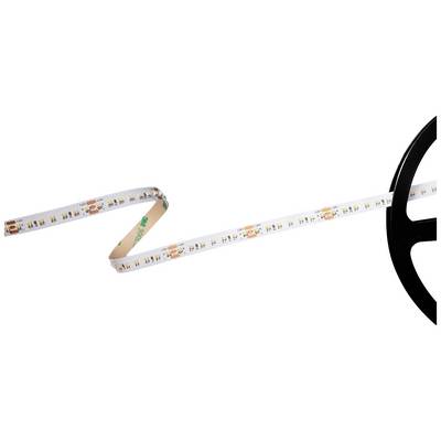 Bande de LED avec des symboles décoratifs colorés, partiellement déroulée sur un rouleau.