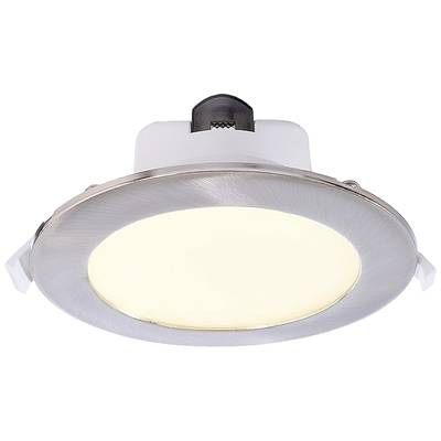 Un plafonnier rond en argent avec un éclairage LED blanc chaud, adapté aux espaces intérieurs modernes.