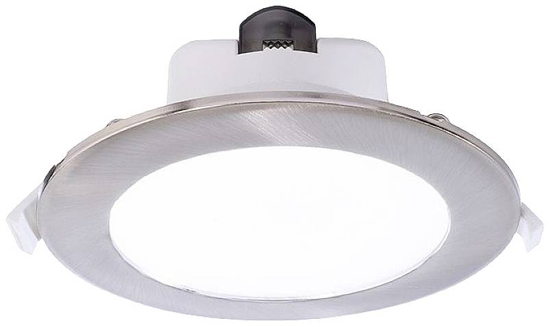 Plafonnier LED rond avec bordure argentée et diffuseur blanc, adapté aux espaces intérieurs modernes.