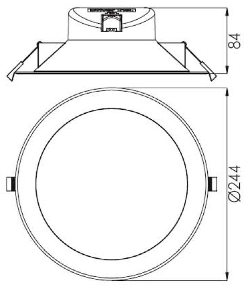 Montre un plan technique d'un luminaire de plafond circulaire avec les dimensions suivantes : 84 mm de hauteur et 244 mm de diamètre.