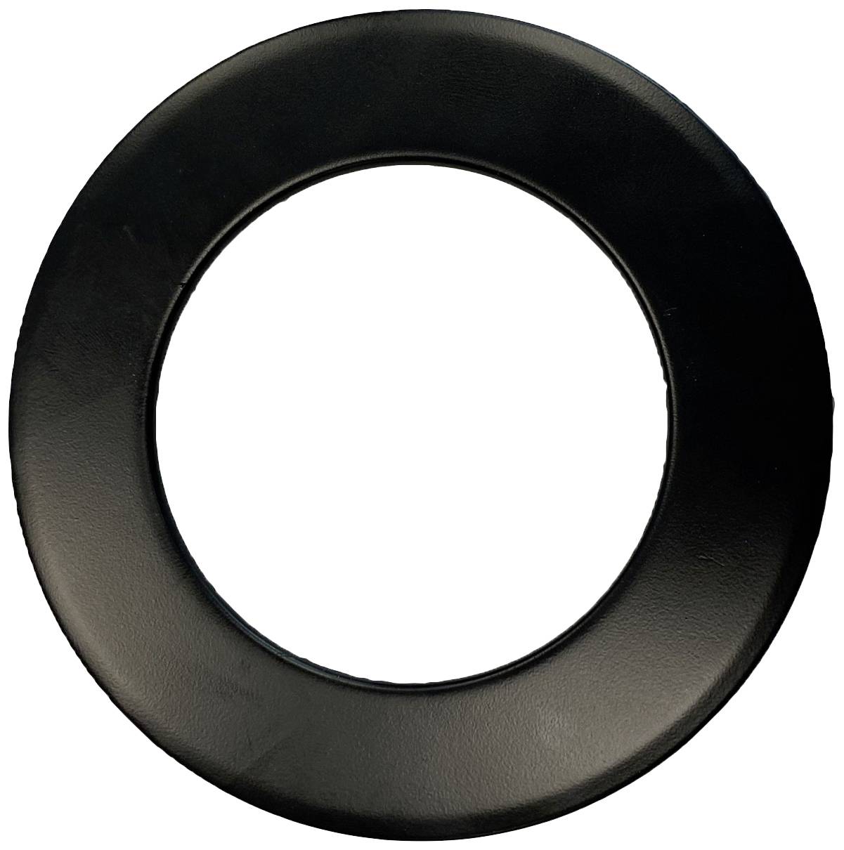 Un anneau noir rond avec une grande ouverture centrale. La surface apparaît lisse et uniforme.