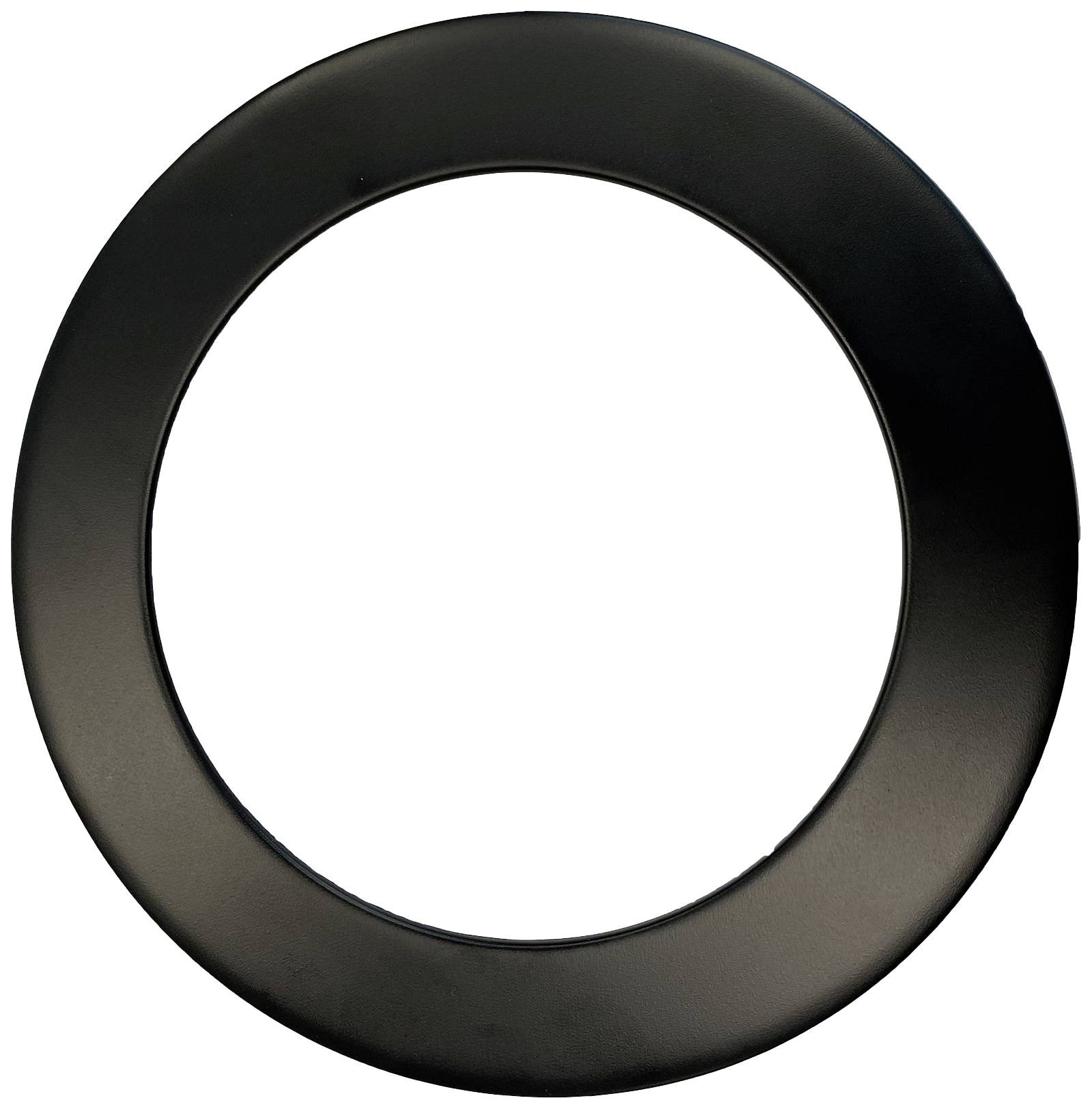 Cadre noir, rond, devant un fond blanc.