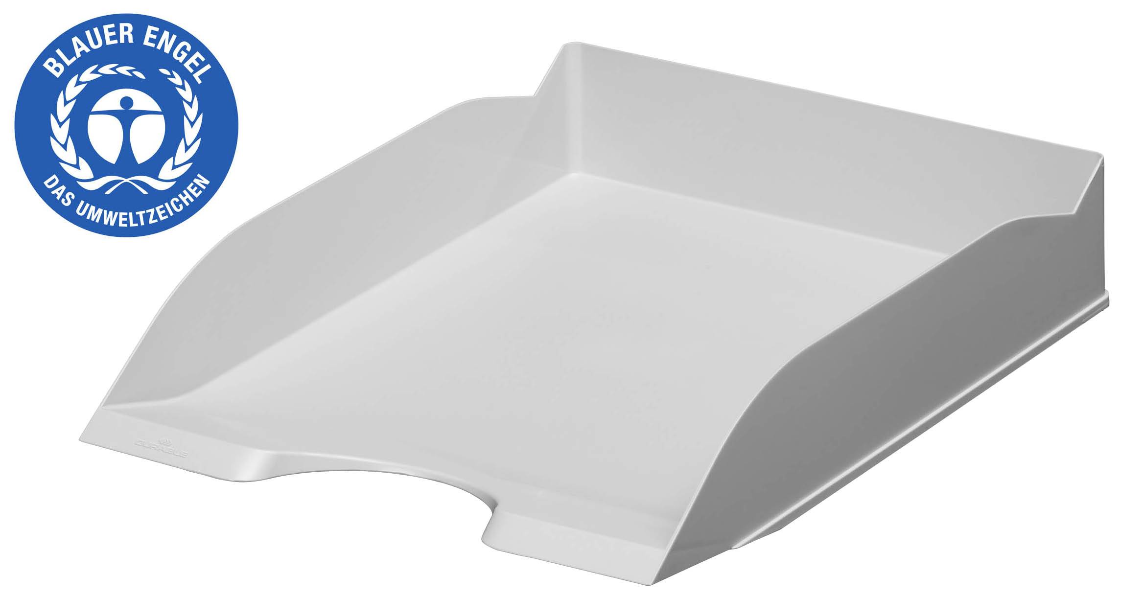 Un support blanc pour papier portant l'écolabel "Ange Bleu", symbole des produits respectueux de l'environnement.