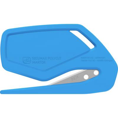 Un couteau de sécurité bleu à lame rétractable, spécialement conçu pour les travaux de coupe. Portant le texte 'SECUMAX POLYCUT MARTOR'.