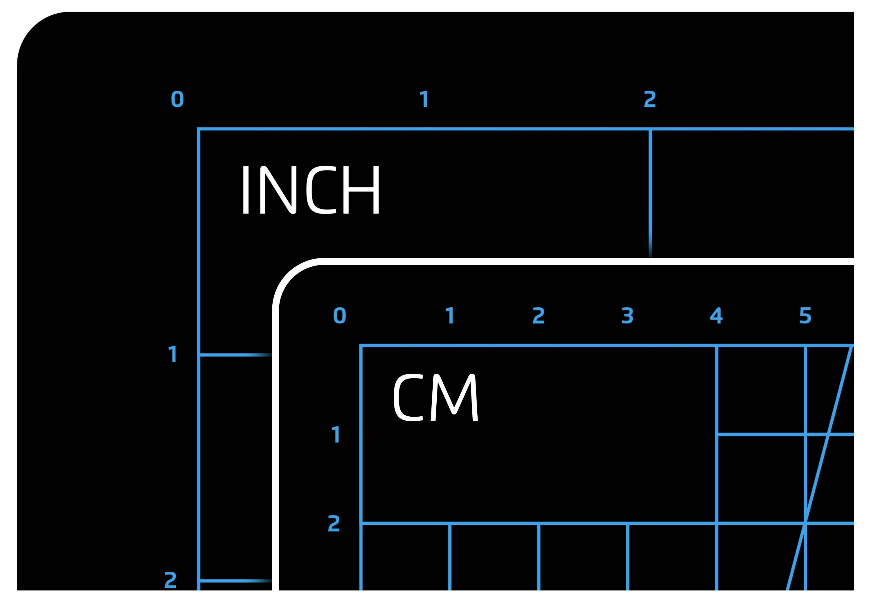 Le diagramme montre une échelle avec les unités pouce et centimètre, à y regarder de plus près.