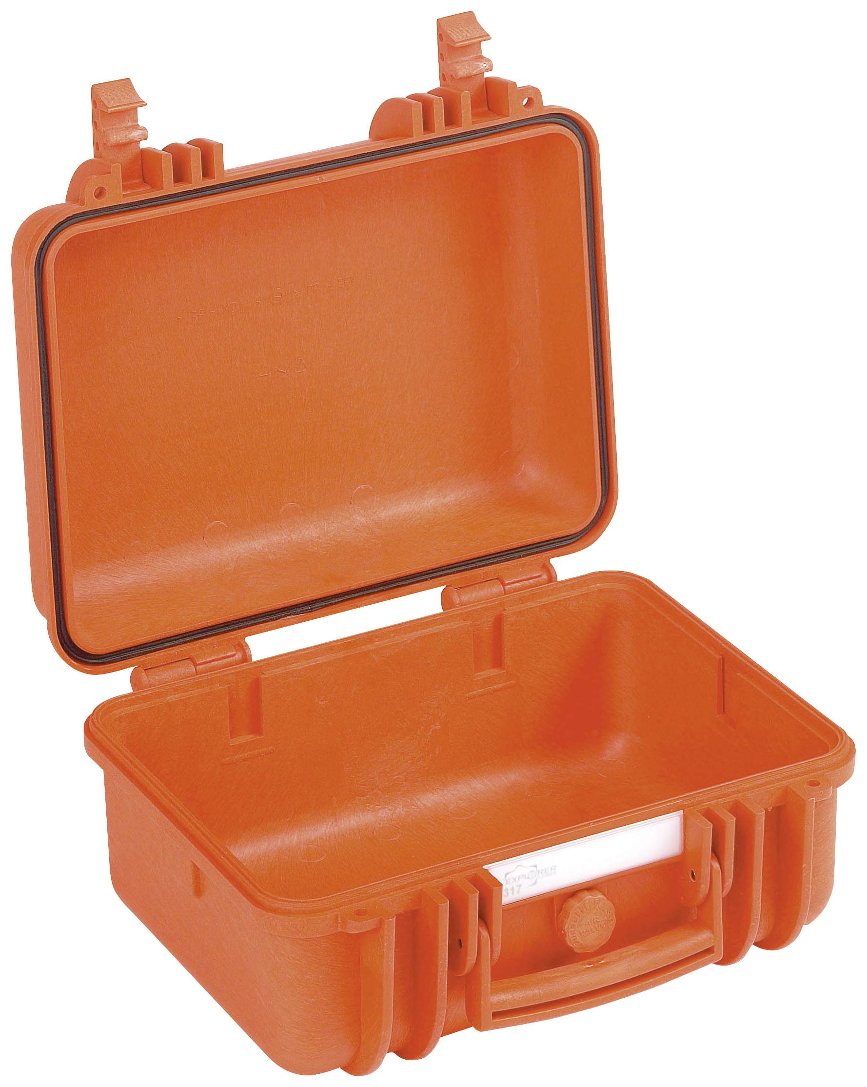 Mallette de protection orange ouverte, adaptée au transport d'objets fragiles. Robuste et étanche.