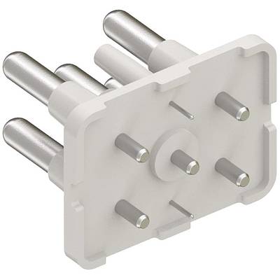 Un connecteur électrique à six pôles avec un boîtier rectangulaire et des contacts métalliques ronds, adapté aux applications industrielles.