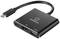 Un adaptateur USB-C noir avec des ports HDMI, USB 3.0 et USB-C. Il porte la marque Renkforce et dispose d'un câble court.