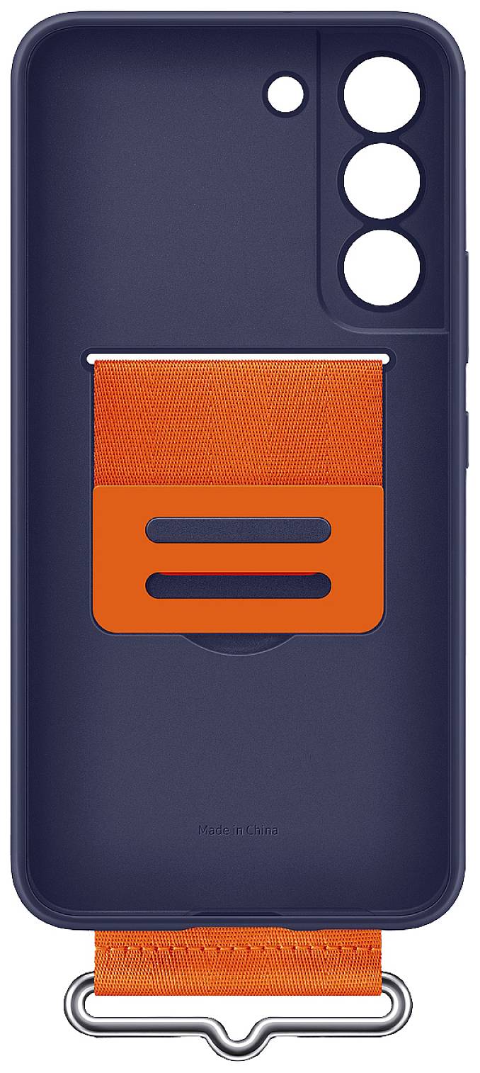 Coque Samsung Galaxy S22 avec Sangle Orange Silicone Doux Fine Bleu marine-1