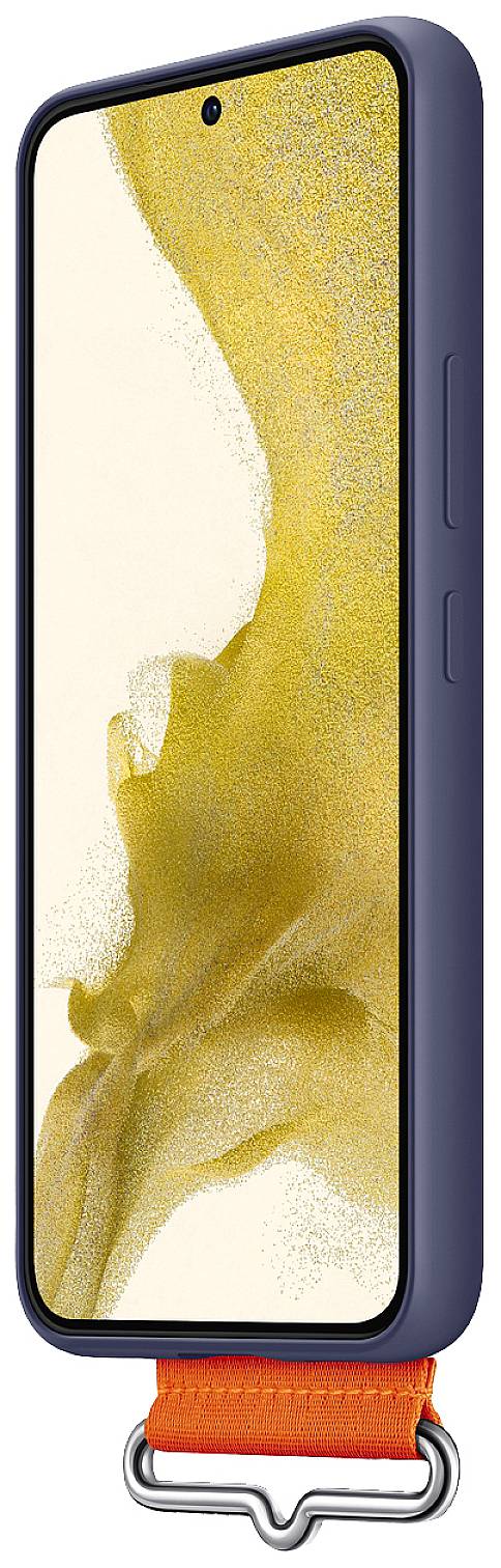 Coque Samsung Galaxy S22 avec Sangle Orange Silicone Doux Fine Bleu marine-2