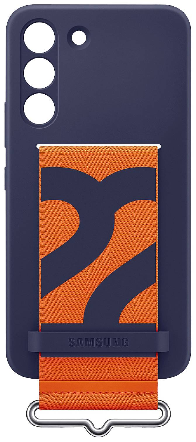 Coque Samsung Galaxy S22 avec Sangle Orange Silicone Doux Fine Bleu marine-3