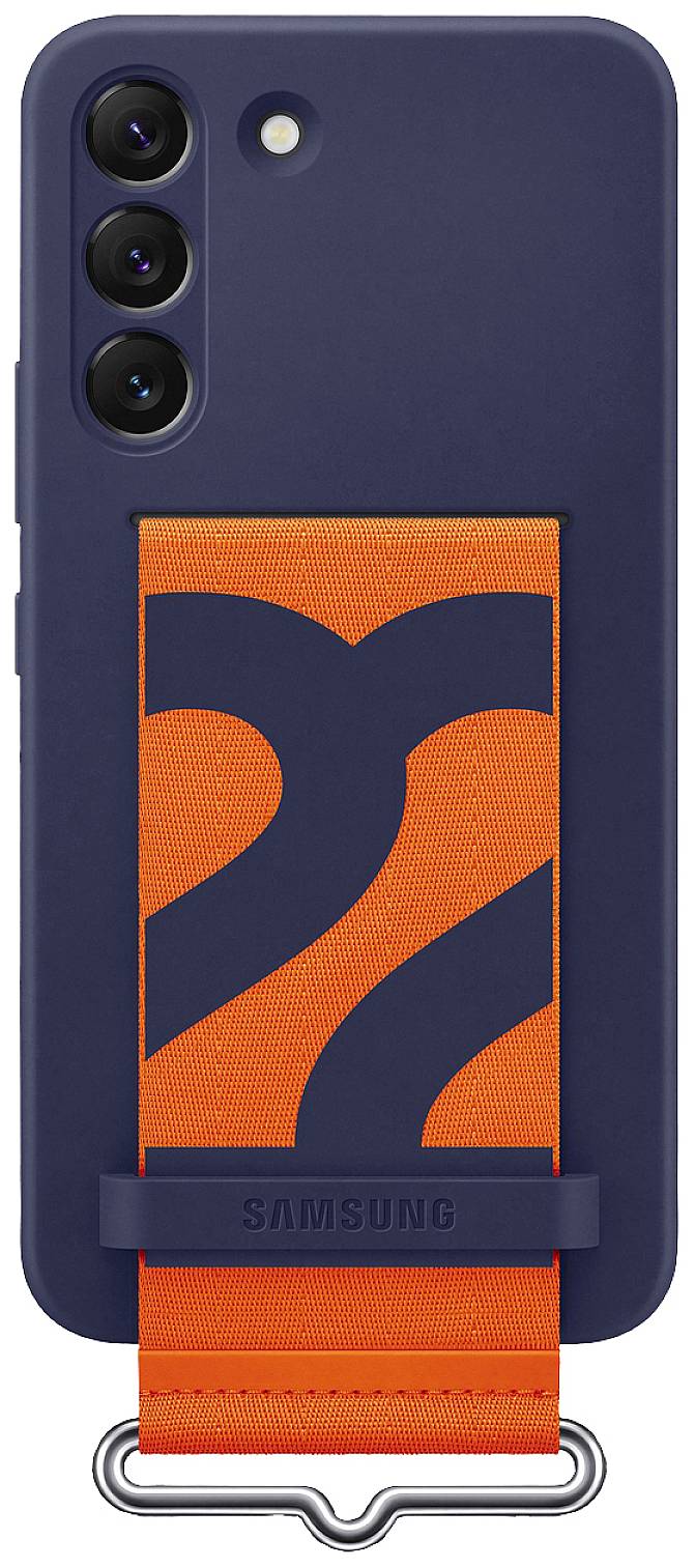 Coque Samsung Galaxy S22 avec Sangle Orange Silicone Doux Fine Bleu marine-4