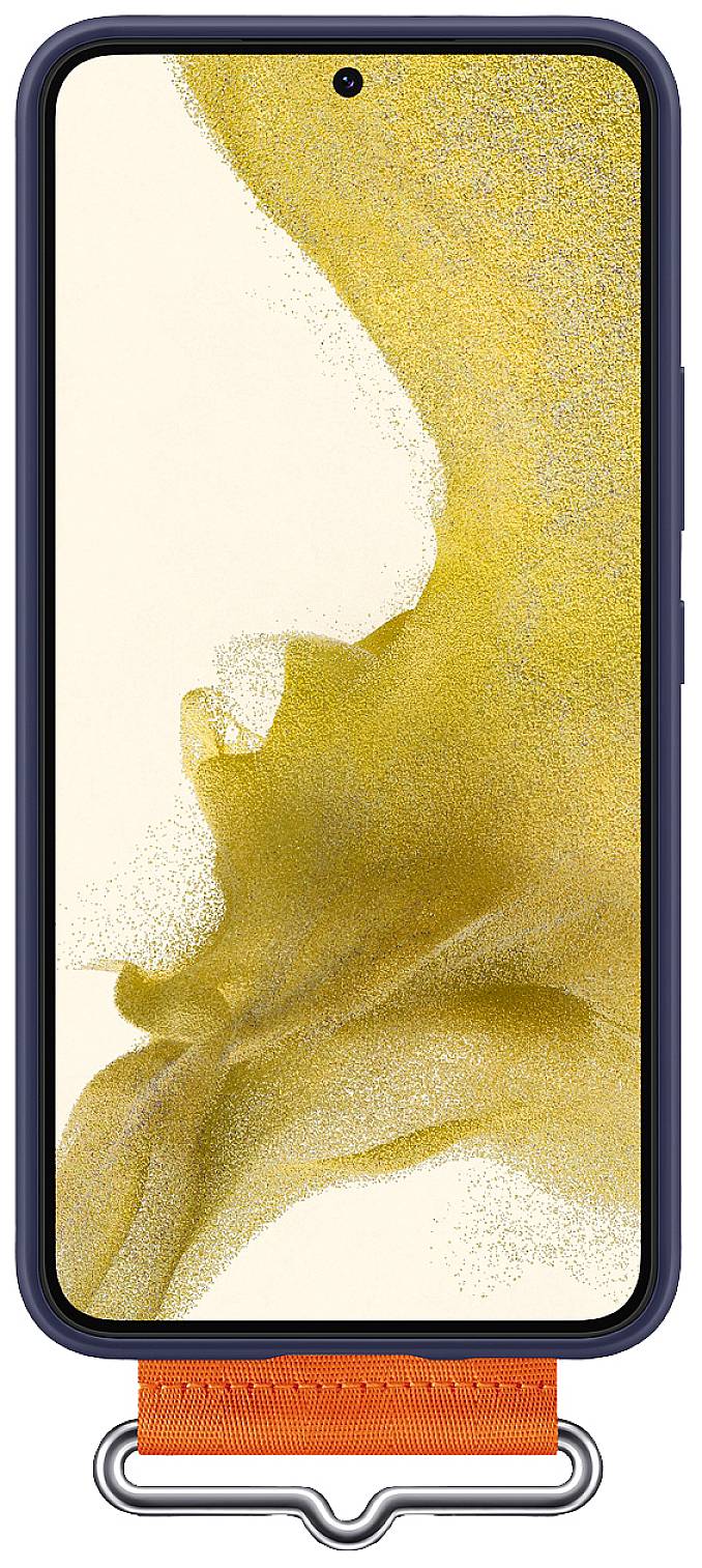 Coque Samsung Galaxy S22 avec Sangle Orange Silicone Doux Fine Bleu marine-5