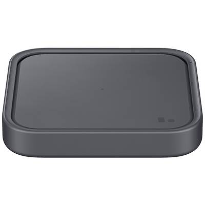 Un chargeur carré, plat et gris aux coins arrondis, adapté pour charger des appareils sans fil.