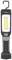 Lampe LED noire pratique avec un crochet en haut, adaptée à la suspension, dotée d'un grand projecteur jaune et d'un interrupteur marche/arrêt.