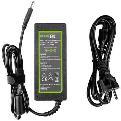 Adaptateur secteur avec câble et connecteur. L'étiquette indique les tensions d'entrée et de sortie ainsi que les avertissements.