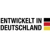 « DÉVELOPPÉ EN ALLEMAGNE » à côté des couleurs stylisées du drapeau allemand : Noir, Rouge, Or.