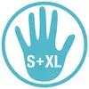 Une icône de main bleue avec les lettres 'S+XL' sur la paume, entourée d'un cercle.