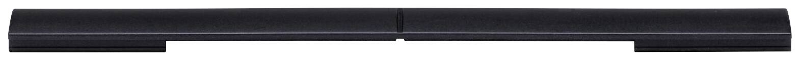 Objet noir rectangulaire avec une découpe courbe au centre ; pourrait être un composant technique ou mécanique.